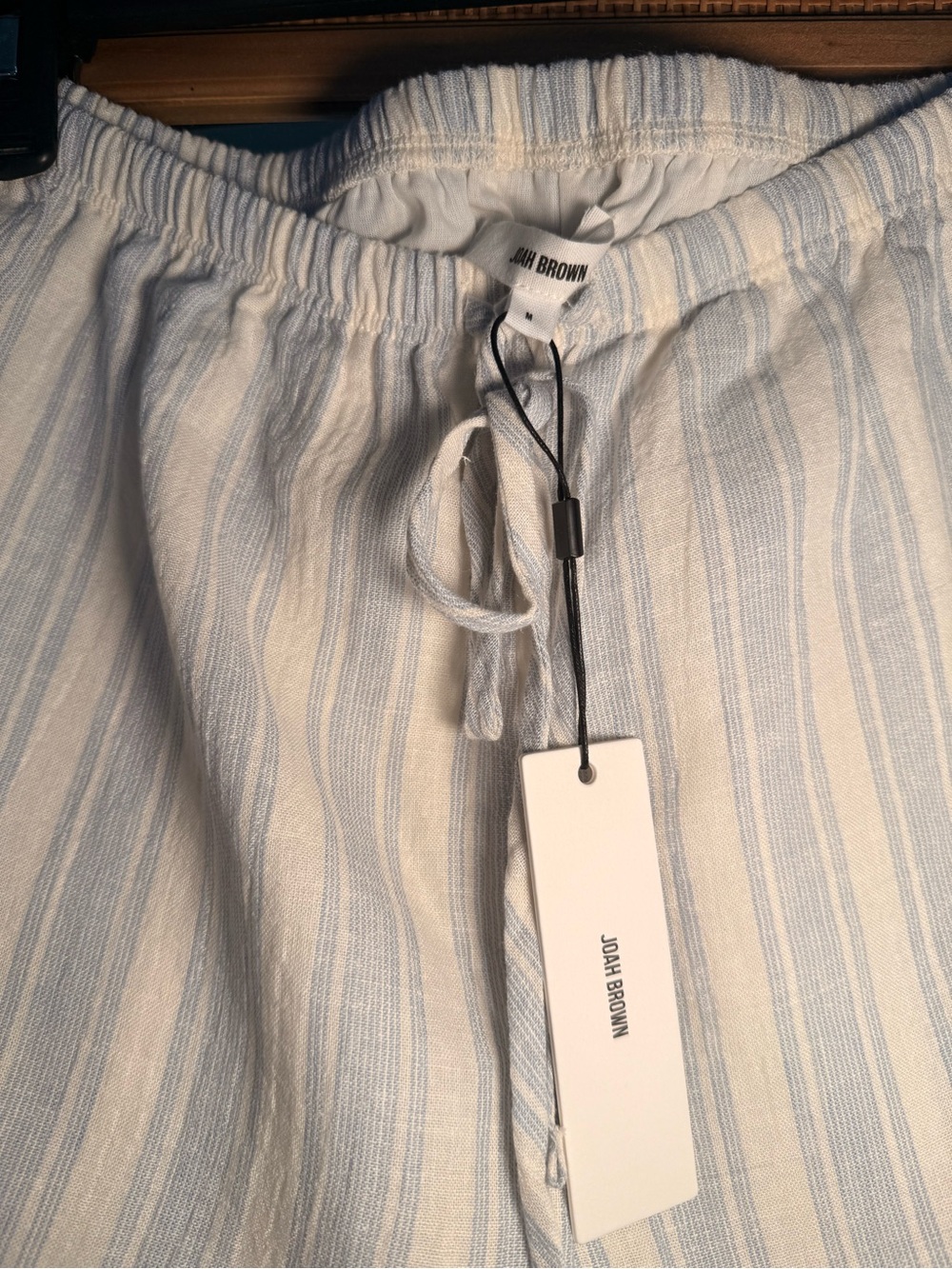 Joah Brown NWT Relaxed Everyday Short Natural White & Blue Stripe Gauze - Picture 10 of 16